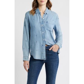 Rails Ingrid Floral Embroidered Chambray Button-Up Shirt in Blue Blossoms at Nordstrom, Size Xx-Small