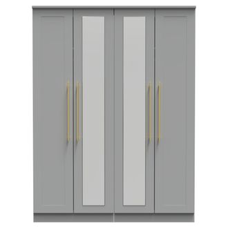 Welcome Furniture Ealing Ready Assembled Tall 4 Door 2 Centre Mirrors in Dusk Grey - Welcome Furniture | TJ Hughes