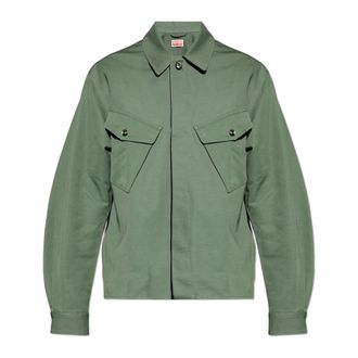 Kenzo Denim Jackets, male, Green, Size: XL Overshirt in cotton