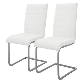 ML Design Set De 2 Sillas De Comedor, Tapizadas De Pu Imitaci&oacute;n De Cuero Blanco, Respaldo Alto Asiento Dise&ntilde;o Cantilever Para Comedor, Sal&oacute;n O Cocina, Silla Erg