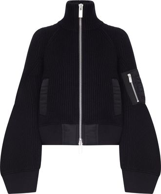 sacai RIBBED KNIT BLOUSON WITH NYLON INSERTS - Sacai - Woman