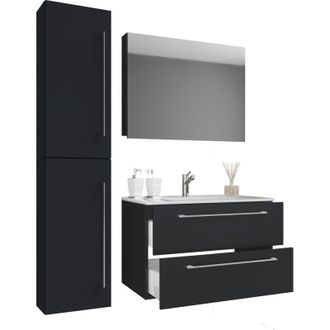ebuy24 Ebuy24 - vcm 4 pz Lavabo lavabo lavabo larghezza armadio inferiore 80 cm Mobili bagno con cassetti Porte rotanti Mobile specchio Badinos (Nero)