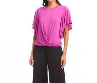 Karen Kane Flutter Sleeve Drape Front Top In Orchid