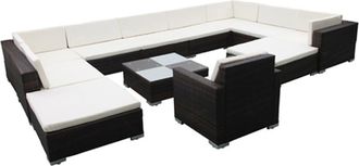 vidaXL Set De Sof&aacute;s De Jard&iacute;n 12 Pzas Cojines Rat&aacute;n Sint&eacute;tico Negro Vidaxl