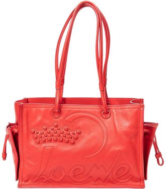 Loewe Red Calfskin Leather Studded Crown Shopper Tote (Authentic Pre-Loved)
