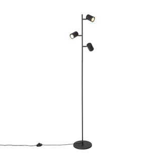 QAZQA Qazqa Moderno L&aacute;mpara De Pie Inteligente Negra 3 Luces Incl. 3 Wifi Gu10 50mm - Jeana Acero Alargada /redonda Adecuado Para Led Max. 3 X 4.7 Watt
