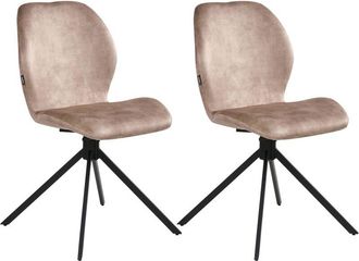 Beliani Set of 4 Dining Chairs Beige Velvet Black Iron Legs 180&deg; Swivel Modern Upholstered Chairs MORRISON