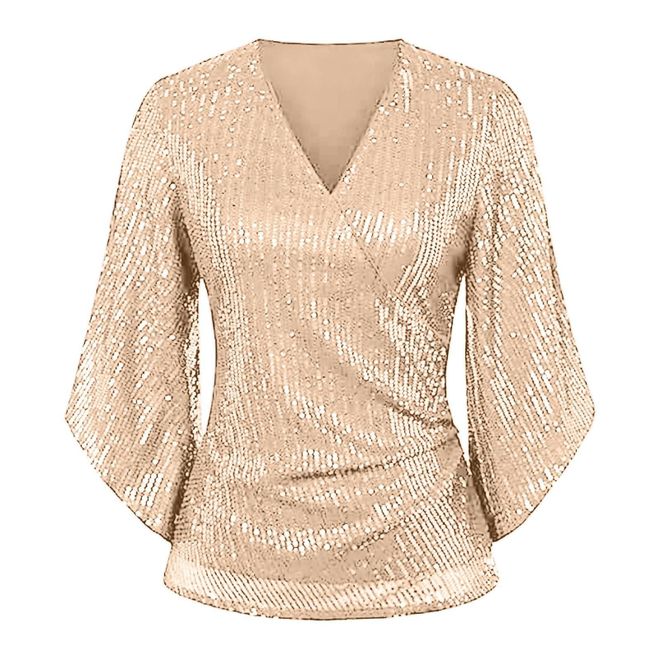 Generic Summer Tops 2024 Womens Sequin Tops 3 4 Sleeve Glitter Sparkly Party Blouse V Neck Dressy Tops for Evening Party Workout Tops for Women Loose Fit Ros from 19.11 on Stylight