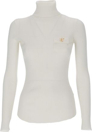 Elisabetta Franchi Fitted Long-Sleeve Knit Top With High Turtleneck