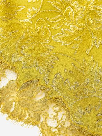 Saint Laurent Womens Mini Skirt Baroque Jacquard Lace Yellow Cotton