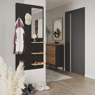 Vicco Perchero De Pared Jochen, Negro/roble, 70 X 150 Cm Con Espejo