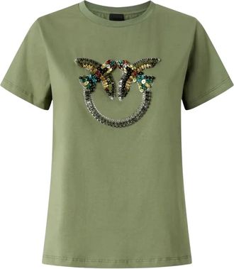 Pinko Quentin T-Shirt - Dames - T-shirts - Groen - XS - Katoen - Tops