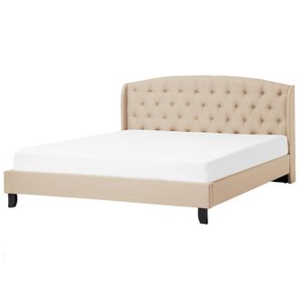 Beliani Cama Doble Tapizada Beige 180 X 200 Cm Con Somier Y Cabecero Acolchado Bordeaux