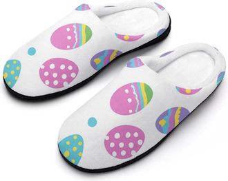 Generic Colorful Easter Eggs Cotton Slippers for Women Indoor Outdoor Slipper Slip-On Memory Foam Home Shoes