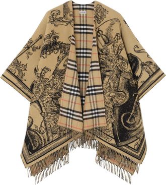 Burberry REVERSIBLE WOOL CAPE WITH ETCHED KNIGHT - Burberry - Woman