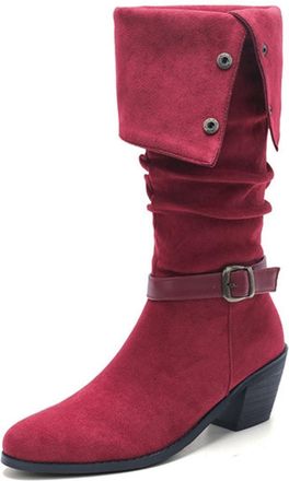 Generic Womens Slouchy Pointed Toe Faux Suede Knee High Boots Buckle Strap Chunky Heel Boots Multi Color Stylish Comfortable For Fashion Party Daily,Pink,5.5 