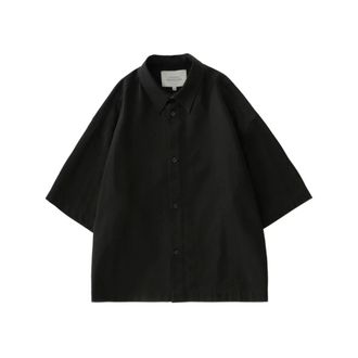 STUDIO NICHOLSON Short Sleeve Shirts, male, Black, Size: XL Point Collar Button Front Loose Fit Cotton Shirt