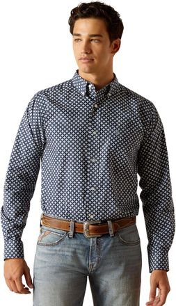 Ariat Mens Emile Fitted Western Shirt Long Sleeve in Mood Indigo, Size X-Small, by Ariat