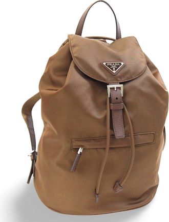 Prada brown nylon leather triangular backpack