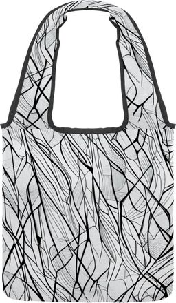 Generic Abstract Black Lines Reversible Canvas Shoulder Tote - Double-Sided Print, 12oz Cotton, 27cm Drop, Fold-Flat Bag for Travel, Shopping, Street Outings
