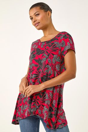 Roman Floral Print Hanky Hem Top