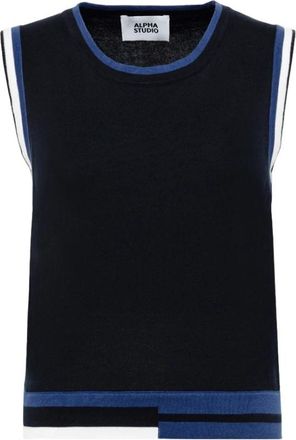 Alpha Studio Korte tanktop met contrastranden - Dames - Tops zonder mouwen - Blauw - L - Tops
