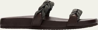 Brunello Cucinelli Braided Monili Leather Slide Sandals