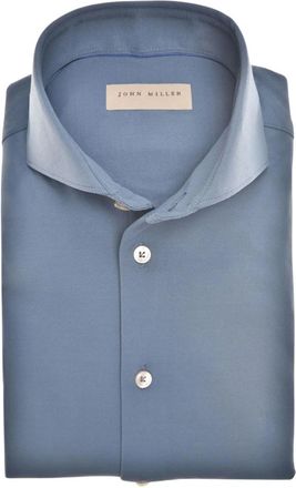 John Miller Slim Fit Hyperstretch Shirt - Heren - Zakelijke Overhemden - Blauw - S - Leer - Overhemden