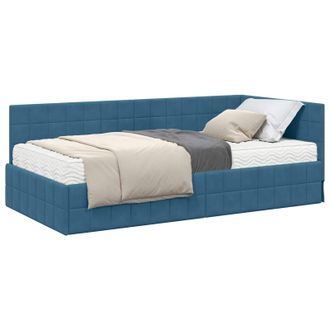 vidaXL Estructura De Cama Esquina Con Colch&oacute;n 2 Pcs Azul Terciopelo Vidaxl