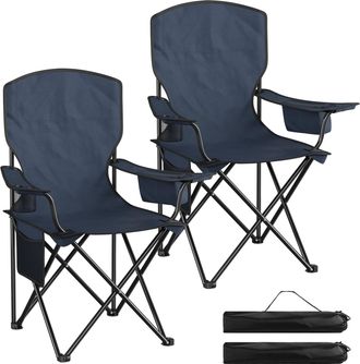 Woltu Woltu 2 Aillas De Camping Plegables Con Respaldo, Portavasos Y Bolsillo Lateral, Silla De Playa Para Exterior, Azul Marino