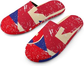 Generic Birtish And Slovenia Vintage Flag Mens Cozy House Slippers Winter Warm Shoes with Anti-Slip Sole for Travel Indoor Outdoor