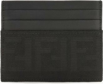 Fendi Mens Ff Jacquard And Leather Card Holder Nero Polyester; Cotton Wallet