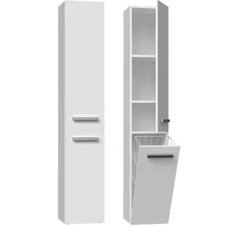 Hucoco Hucoco - Yana - Mueble De Ba&ntilde;o Con Cesto De Ropa - 31x30x174 Cm - Columna De Almacenamiento De Ba&ntilde;o