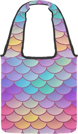 Generic Pink Mermaid Scale Pattern (1) Reversible Canvas Shoulder Tote - Double-Sided Print, 12oz Cotton, 27cm Drop, Fold-Flat Bag for Travel, Shopping, Stree
