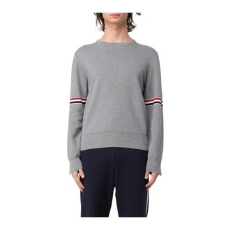 Thom Browne Round-neck Knitwear, male, Gray, Size: XL Crewneck Knit Pullover
