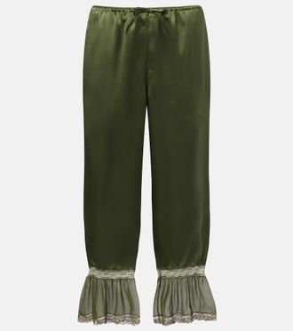 Saint Laurent Lace-trimmed silk satin straight pants