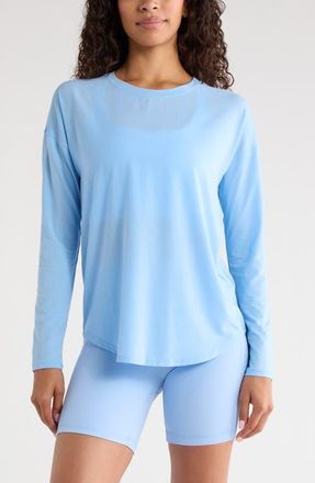 Zella Breathe Long Sleeve Performance T-Shirt in Blue Placid at Nordstrom, Size Xx-Large