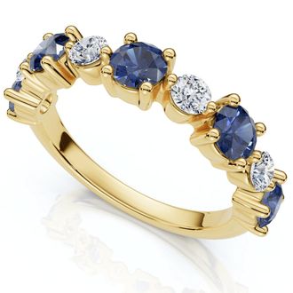 Pompeii3 1Ct Sylvia Blue Sapphire & Diamond Wedding Ring Gold Lab Grown