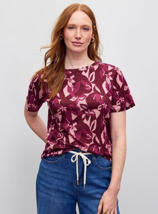 Contemporaine Womens Patterned 100% slub linen T-shirt