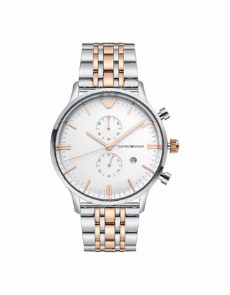 Emporio Armani Mens Emporio Armani AR0399 Chronograph Two-Tone Mens Watch - Silver