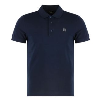 Fendi Polo Shirts, male, Blue, S, Ribbed Cotton Polo Shirt