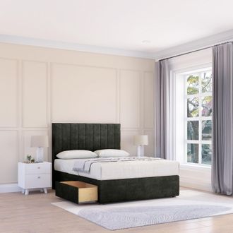 Sloomy Kansas Dumfries Bed Set With 4 Drawers, Mattress & 26 Headboard in Black | Size: Double