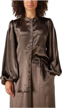 Notre-V Overhemden, Dames, Bruin, S, Polyester, Bruine Polyester Blouse voor Vrouwen