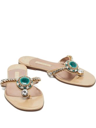 Gina crystal-embellished leather sandals - Neutrals