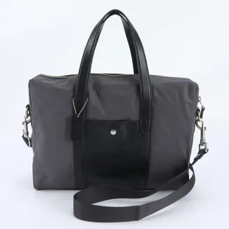 Coach Black Gray Leather Nylon Briefcase Shoulder Bag (Pre-Owned)
