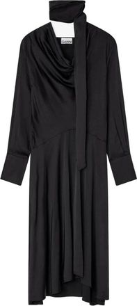 Ganni Gancini Jurk met Ronde Hals en Lange Mouwen- Midi Lengte - Dames - Casual kleedjes - Zwart - M - Kleedjes