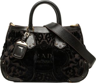 Prada Pre-owned Prada Velluto Burnout and Canvas Canapa Logo Convertible Tote Ladies J4BJPKXTQKPEBE8F