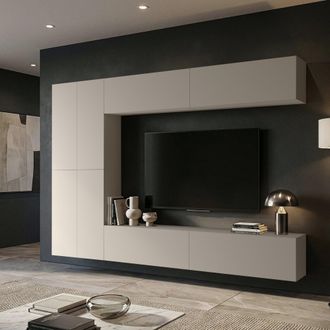 Dmora Estanter&iacute;a Gatira, Mueble De Sala Modular, 8 Estantes, Puertas Abatibles, Beige