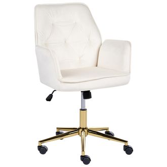 Beliani Silla De Oficina Tapizada En Terciopelo Base Giratoria Altura Regulable Respaldo Inclinable Acolchado Blanco Celara
