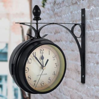 OEM Reloj De Pared De Doble Cara, Reloj De Jard&iacute;n Retro Europeo Con Doble Cristal, Reloj Decorativo Colgante Vintage Con Soporte, Para Interior/exterior (